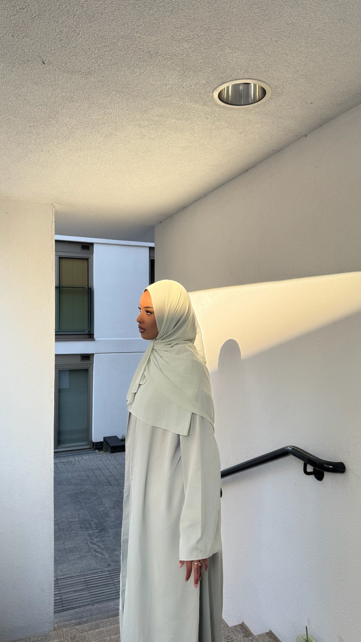 Light Sage Open Abaya and Matching Premium Chiffon Hijab