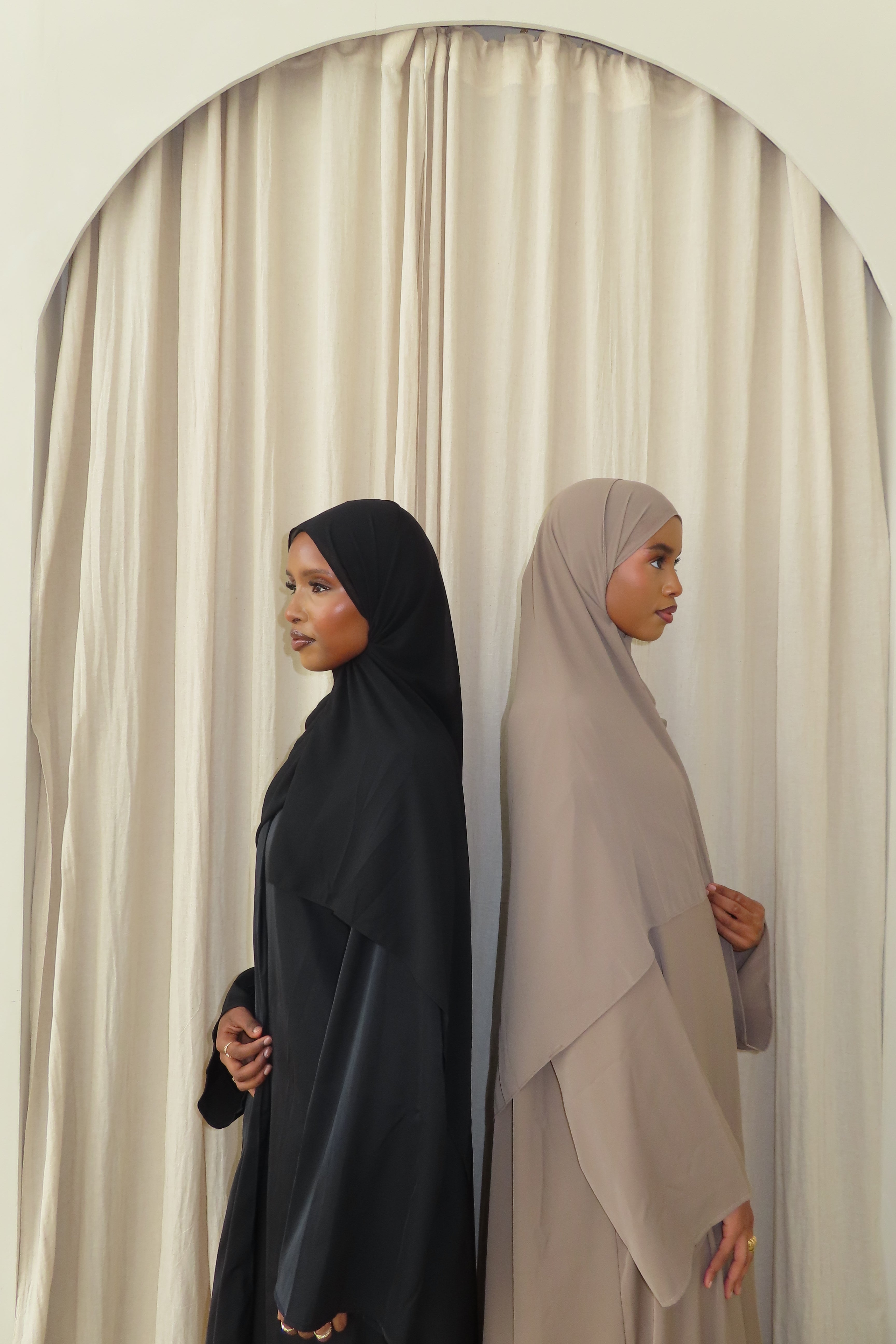 Taupe Open Abaya and Matching Premium Chiffon Hijab
