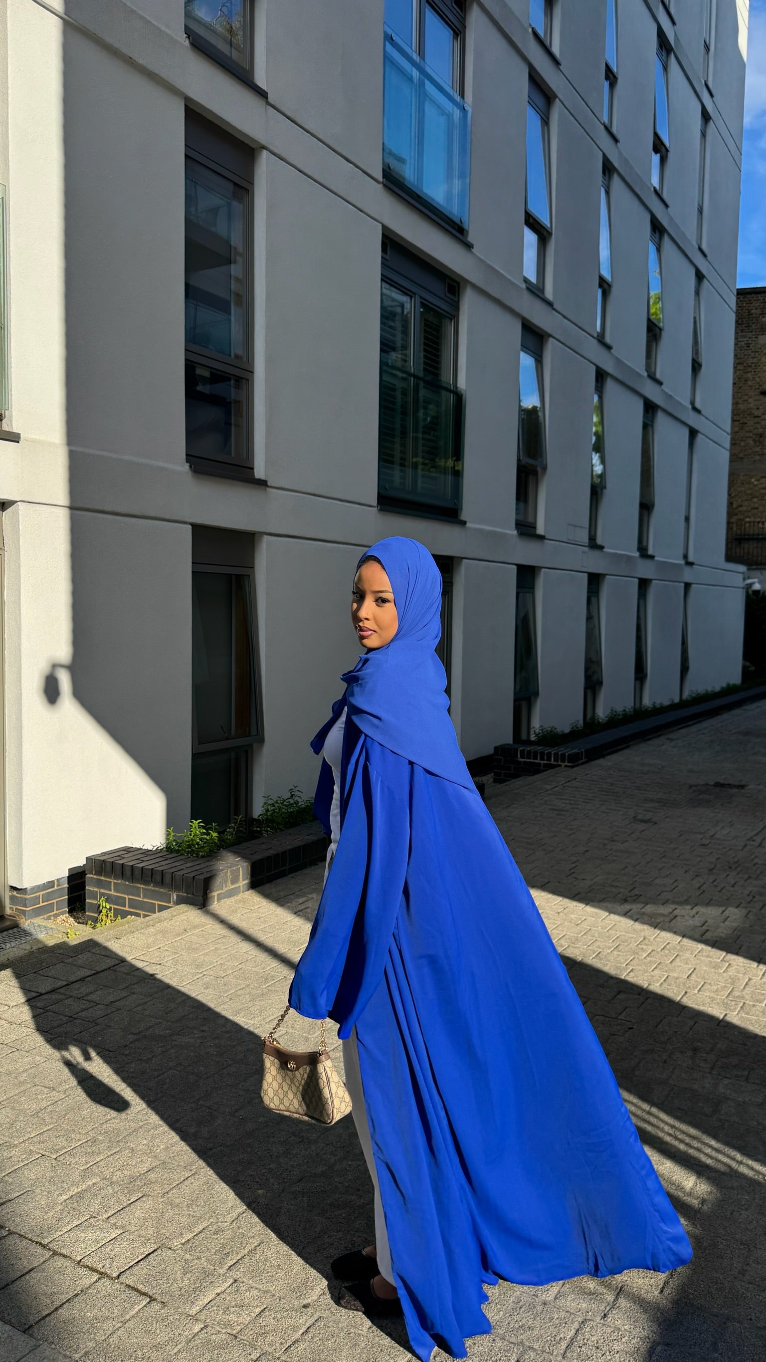 Royal Blue Open Abaya and Matching Premium Chiffon Hijab