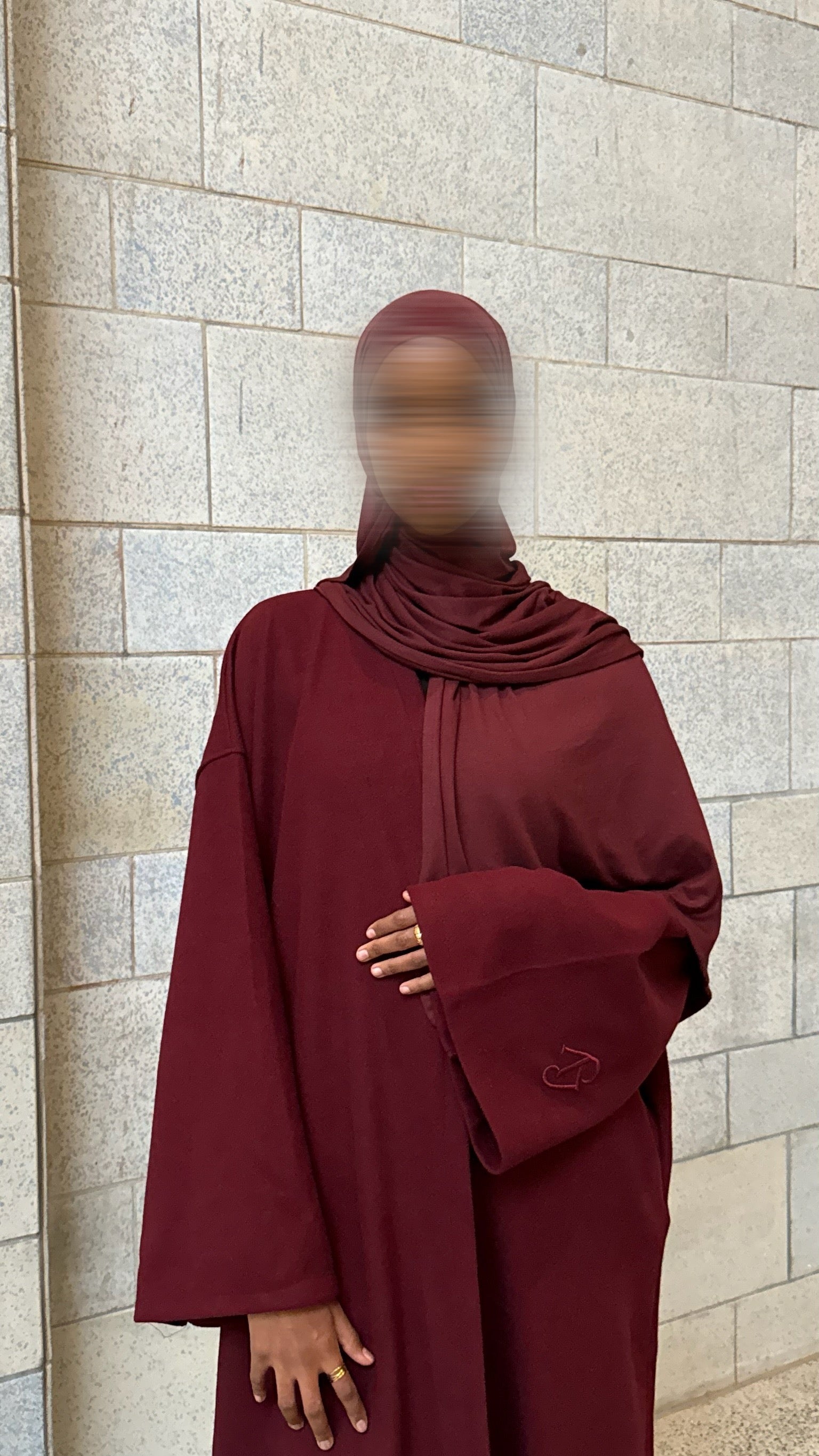 Burgundy Open Abaya and Premium Jersey Hijab