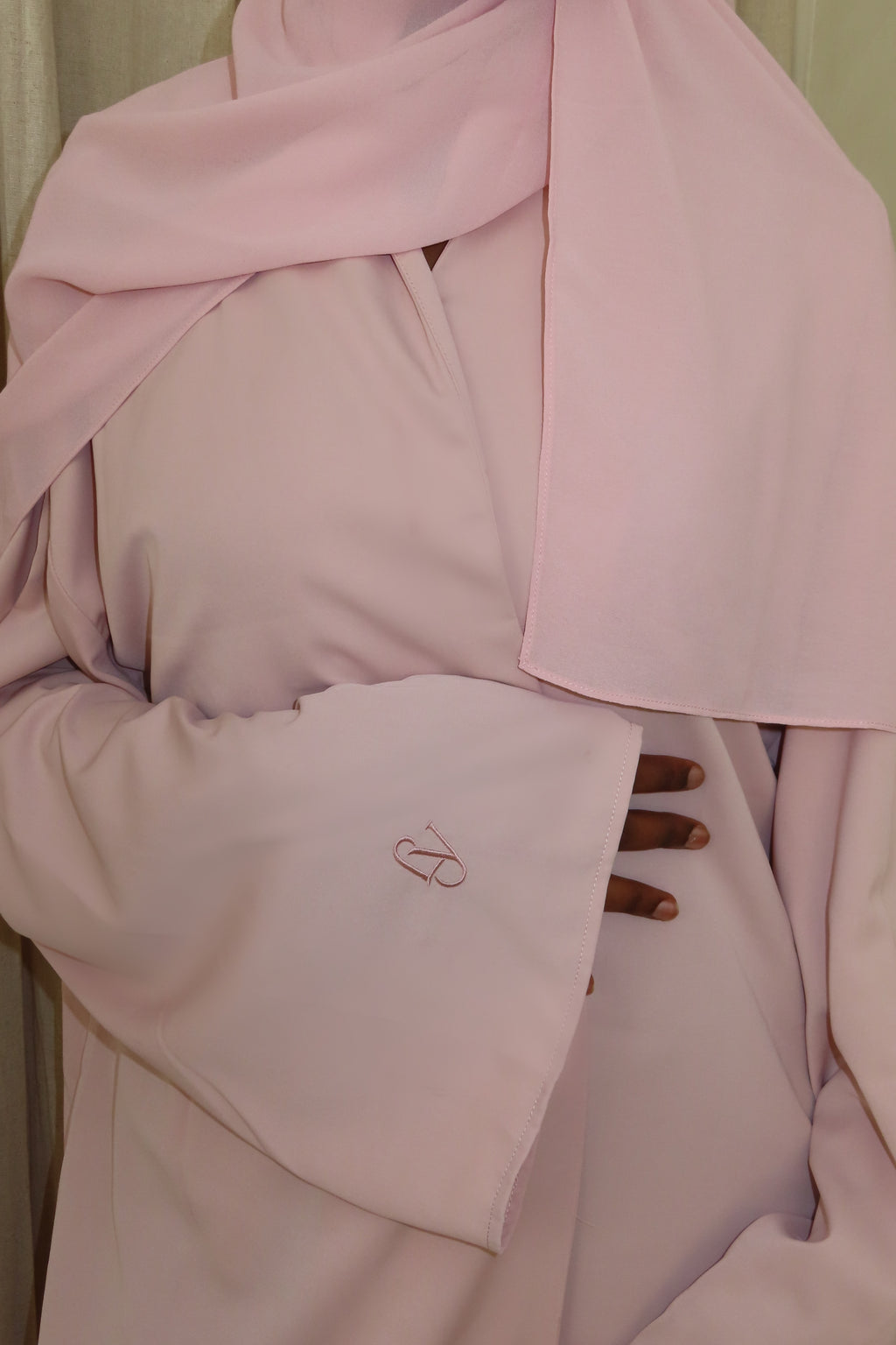Soft Pink Open Abaya and Matching Premium Chiffon Hijab