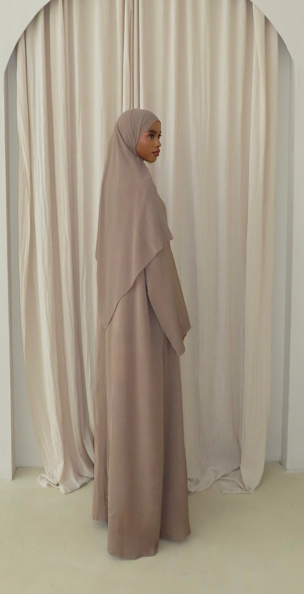 Taupe Open Abaya and Matching Premium Chiffon Hijab