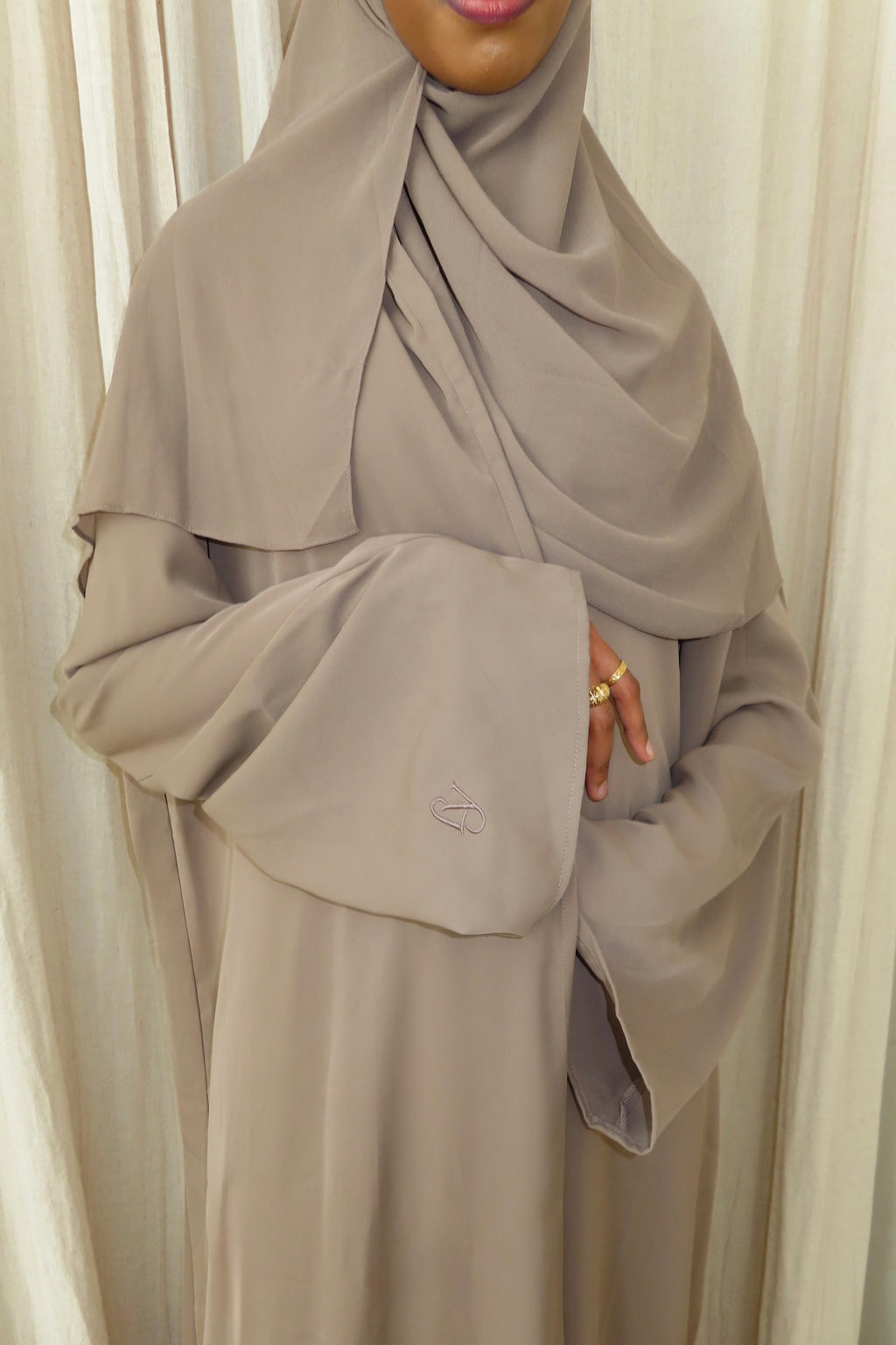 Taupe Open Abaya and Matching Premium Chiffon Hijab