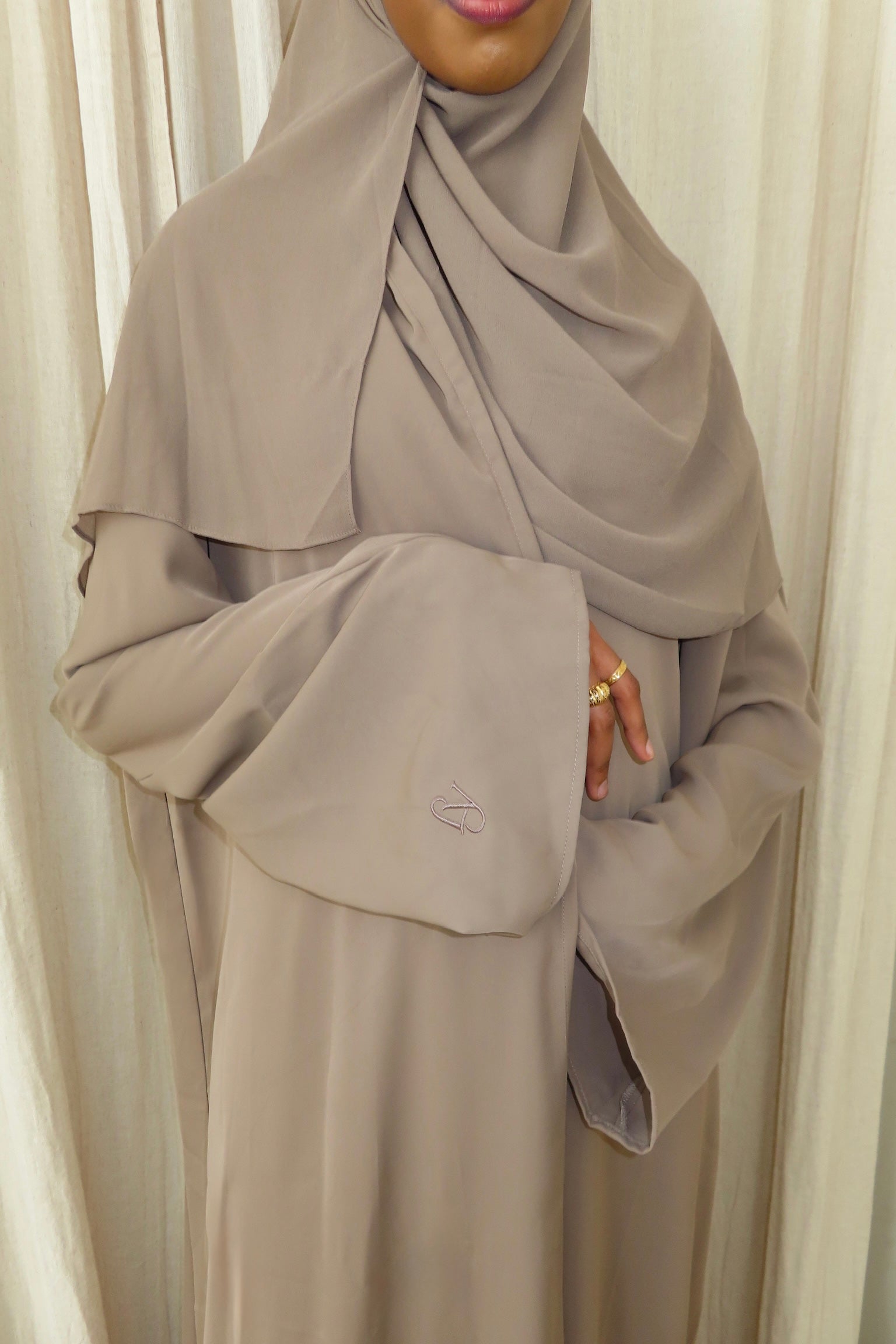 Taupe Open Abaya and Matching Premium Chiffon Hijab