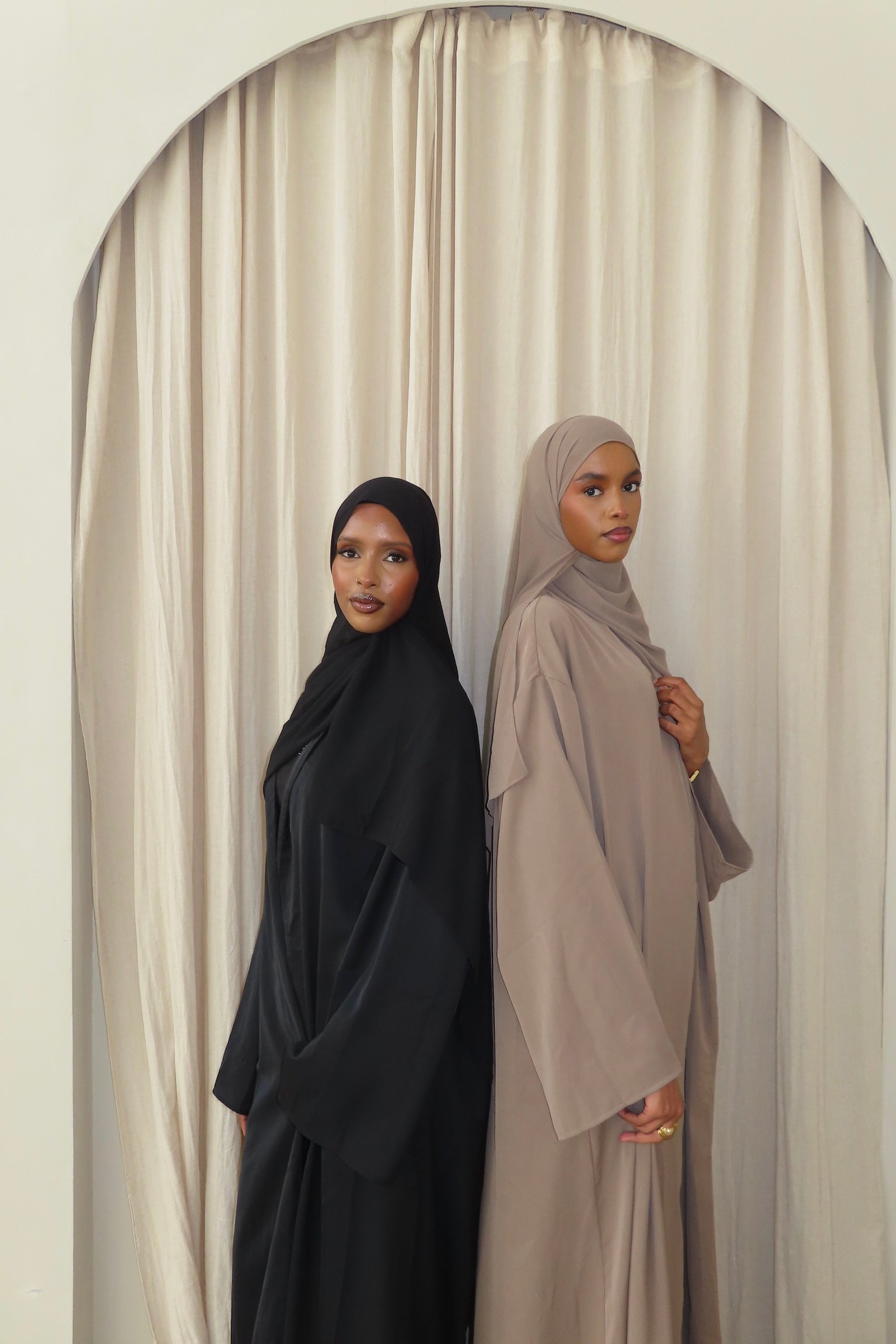 Taupe Open Abaya and Matching Premium Chiffon Hijab