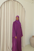 Plum Open Abaya and Matching Premium Chiffon Hijab