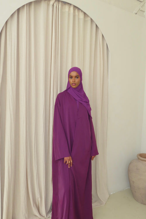 Plum Open Abaya and Matching Premium Chiffon Hijab