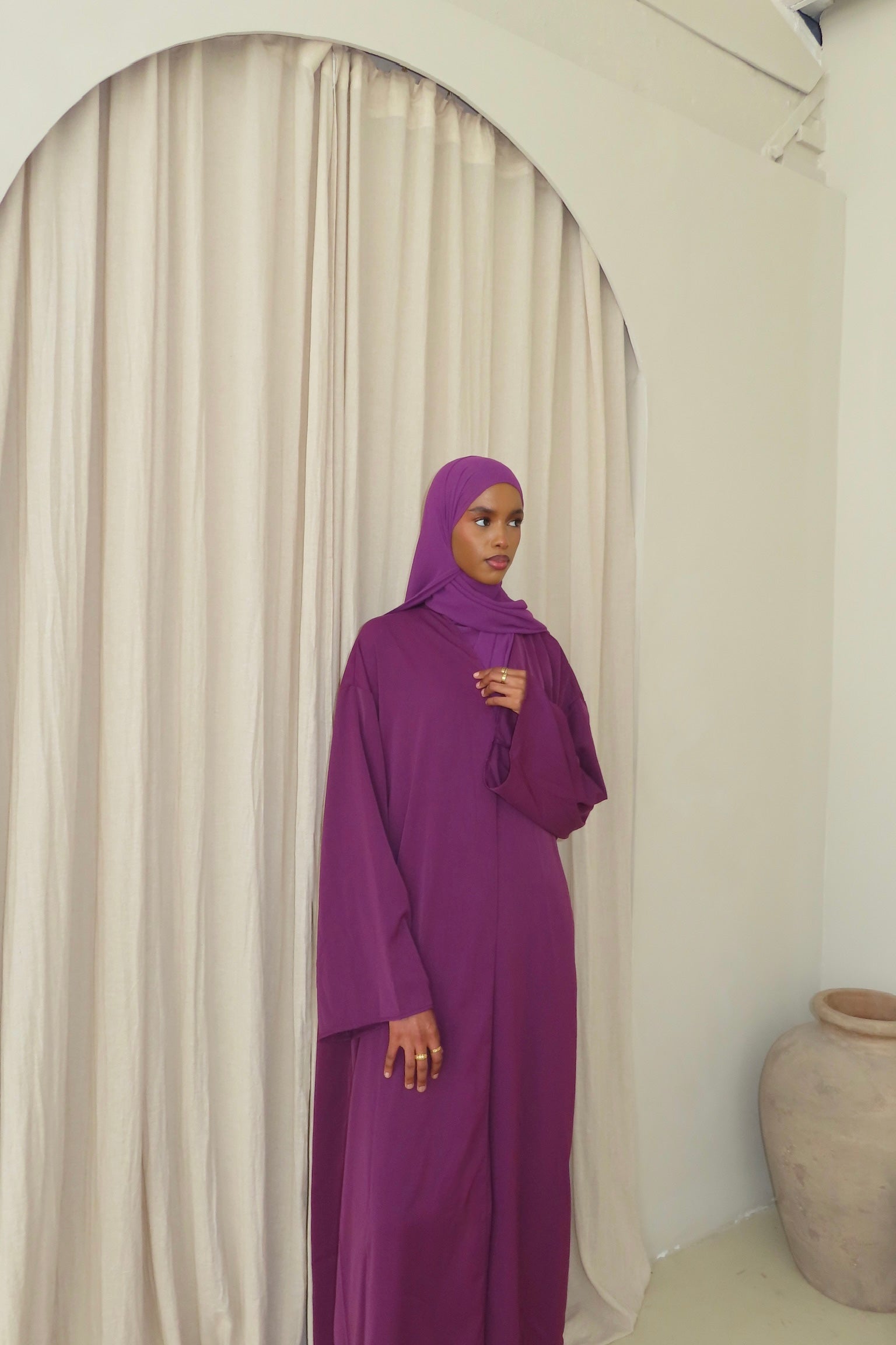 Plum Open Abaya and Matching Premium Chiffon Hijab