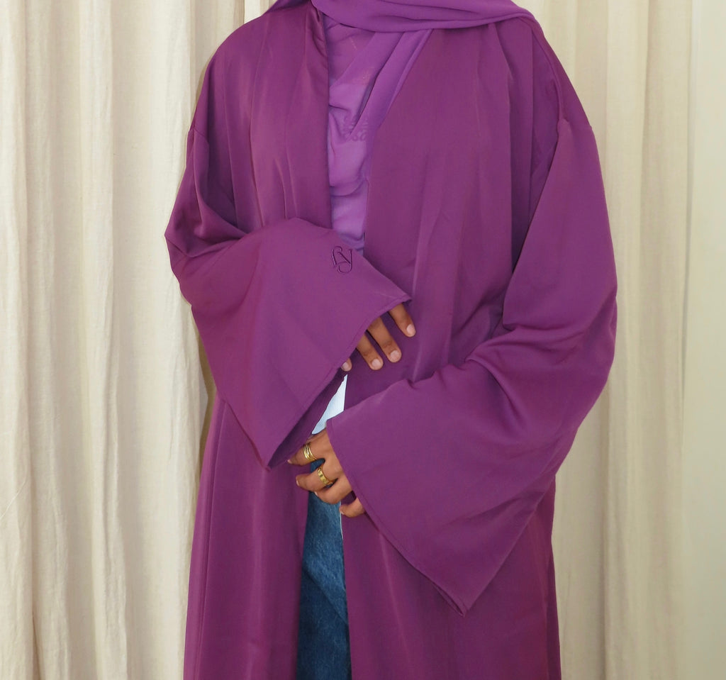 Plum Open Abaya and Matching Premium Chiffon Hijab