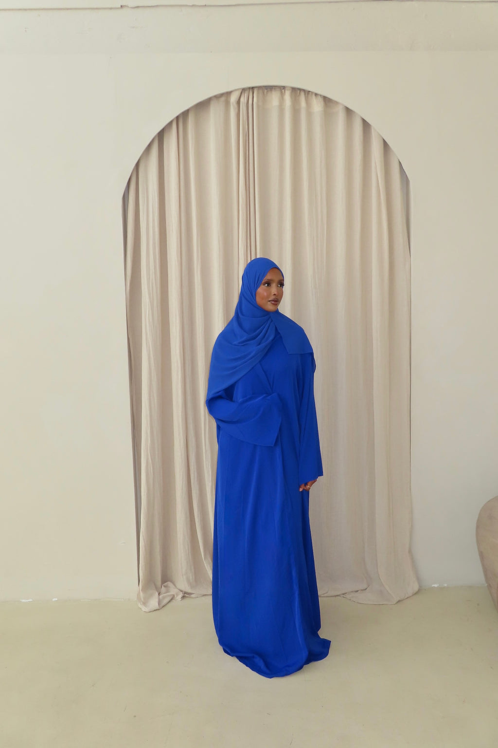 Royal Blue Open Abaya and Matching Premium Chiffon Hijab