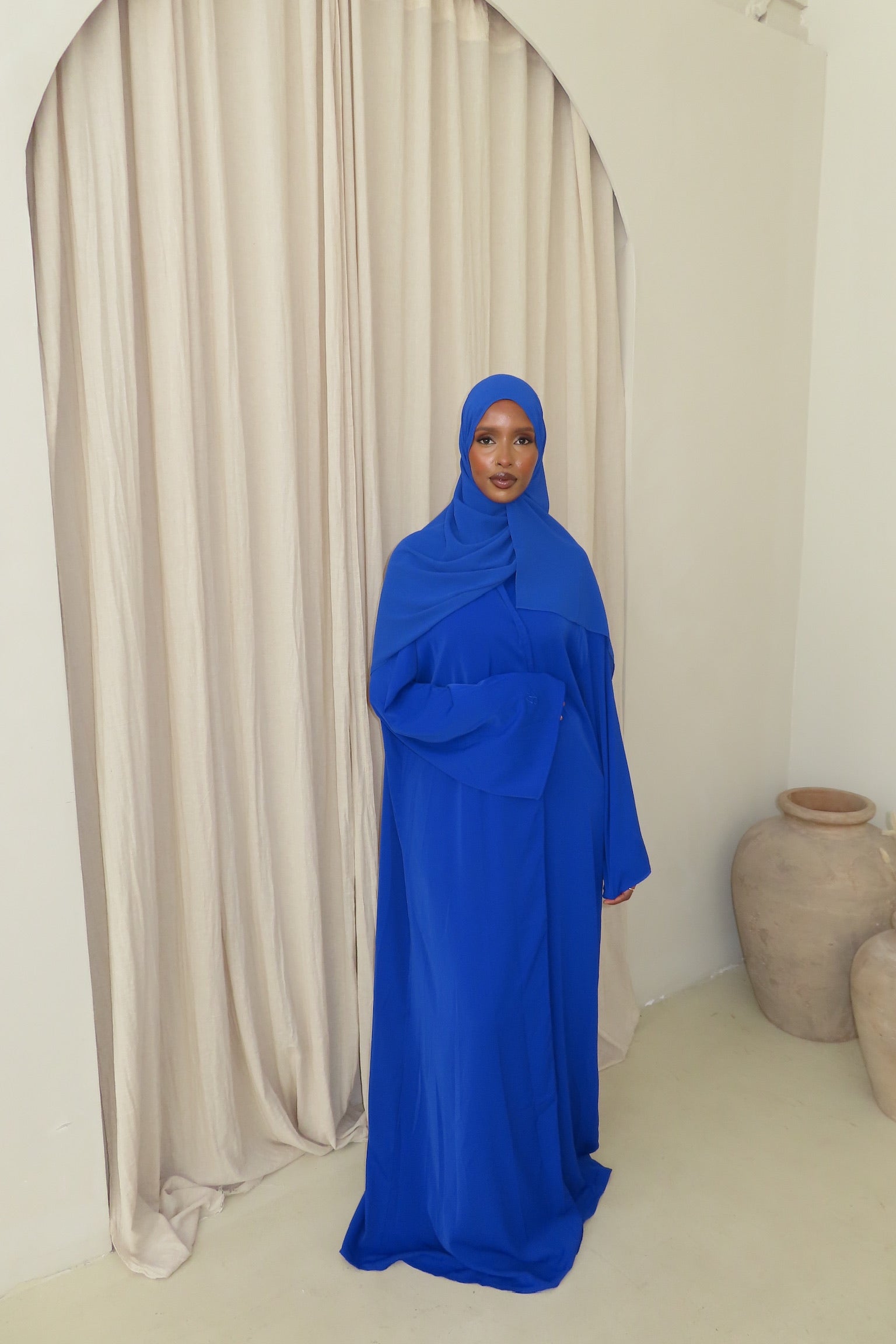 Royal Blue Open Abaya and Matching Premium Chiffon Hijab