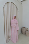 Soft Pink Open Abaya and Matching Premium Chiffon Hijab